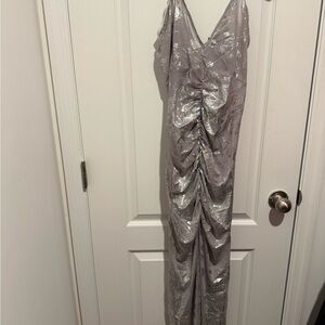 Silver Metallic Ruched Dress